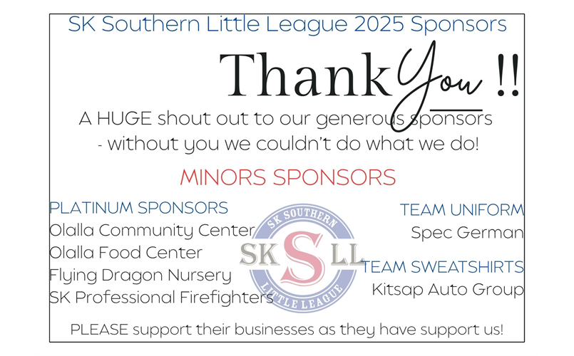 Thank you Minors Sponsors!