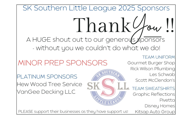 Thank you Minor Prep Sponsors!