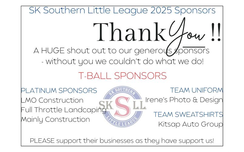 Thank you T-Ball Sponsors!